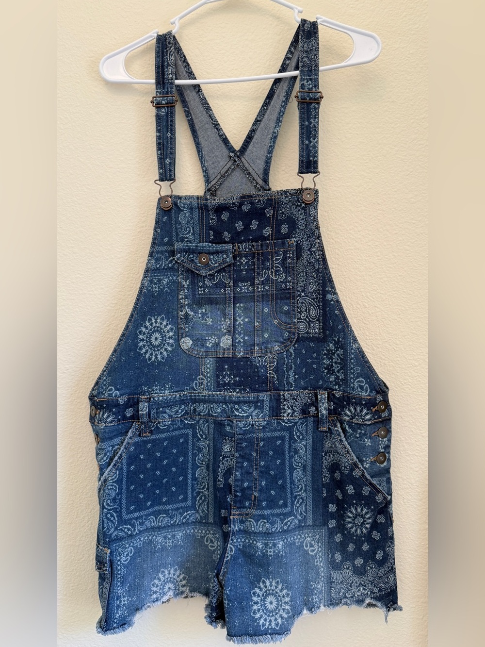 No Boundaries Bandana Paisley Denim Shortalls Overalls XXL 19